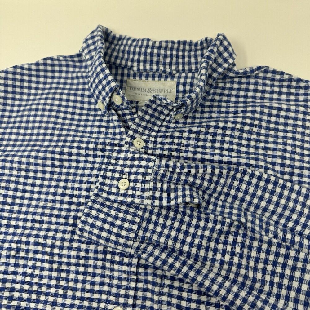Denim And Supply Ralph Lauren M Blue Check Long‎ Sleeve Button Shirt